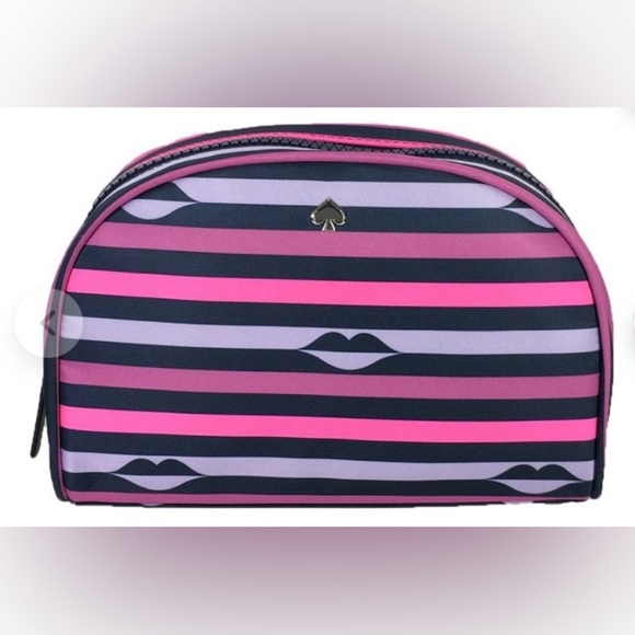 Kate Spade Striped Lip Print Nylon Dome Cosmetic Case NWT - Picture 1 of 8